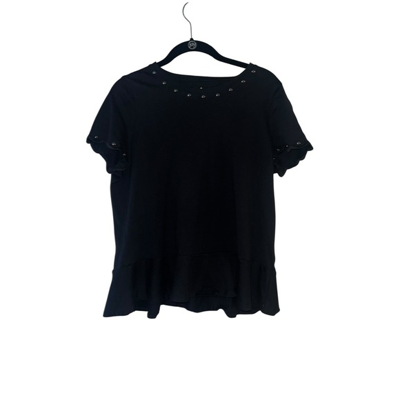 Minimalist Black Ruffled Top with Jeweled Collar  Kate Spade, Sz m - Picture 2 of 6
